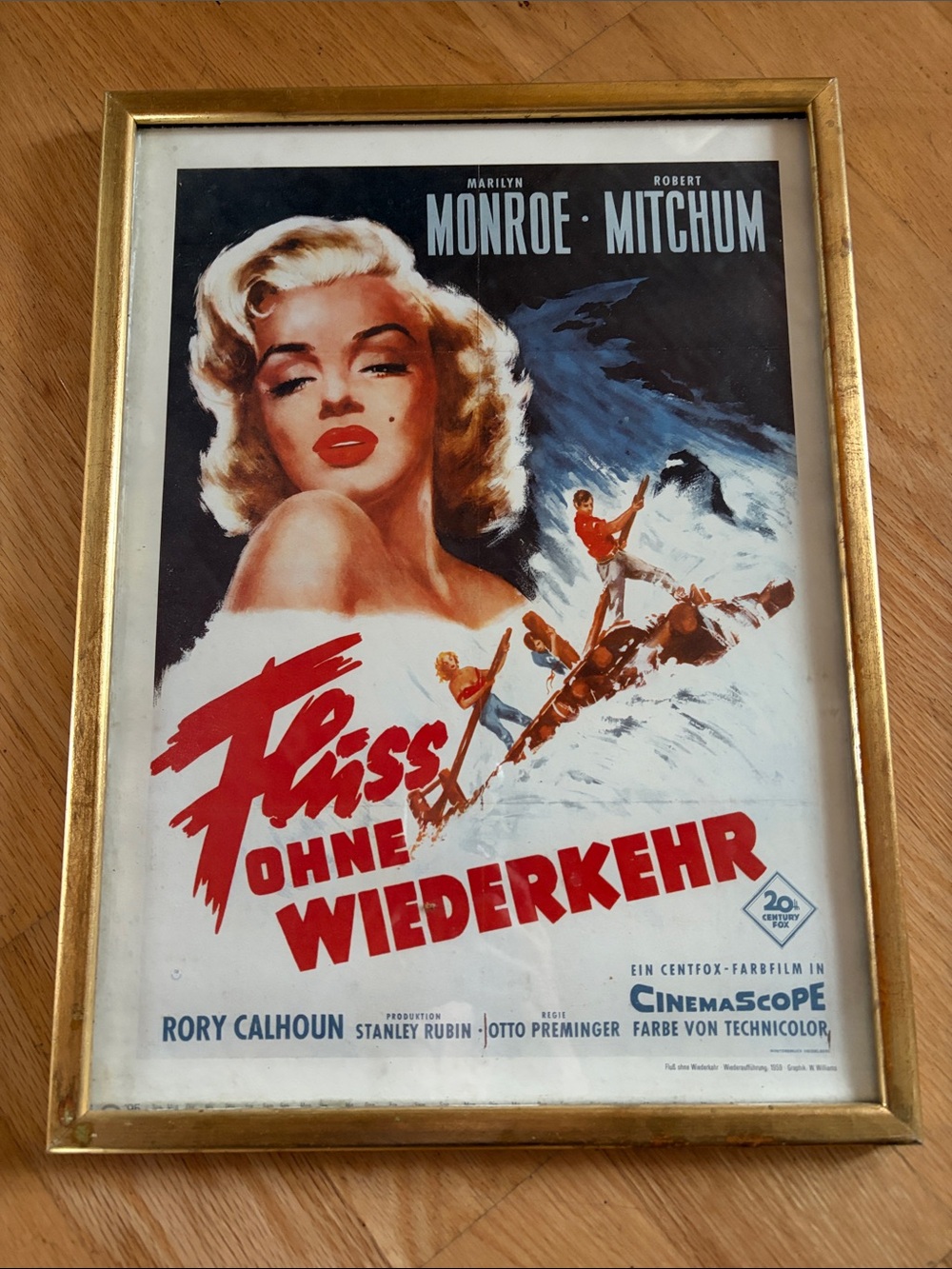 Vintage German Marilyn Monroe Movie Poster Print River of No Return Gold Frame